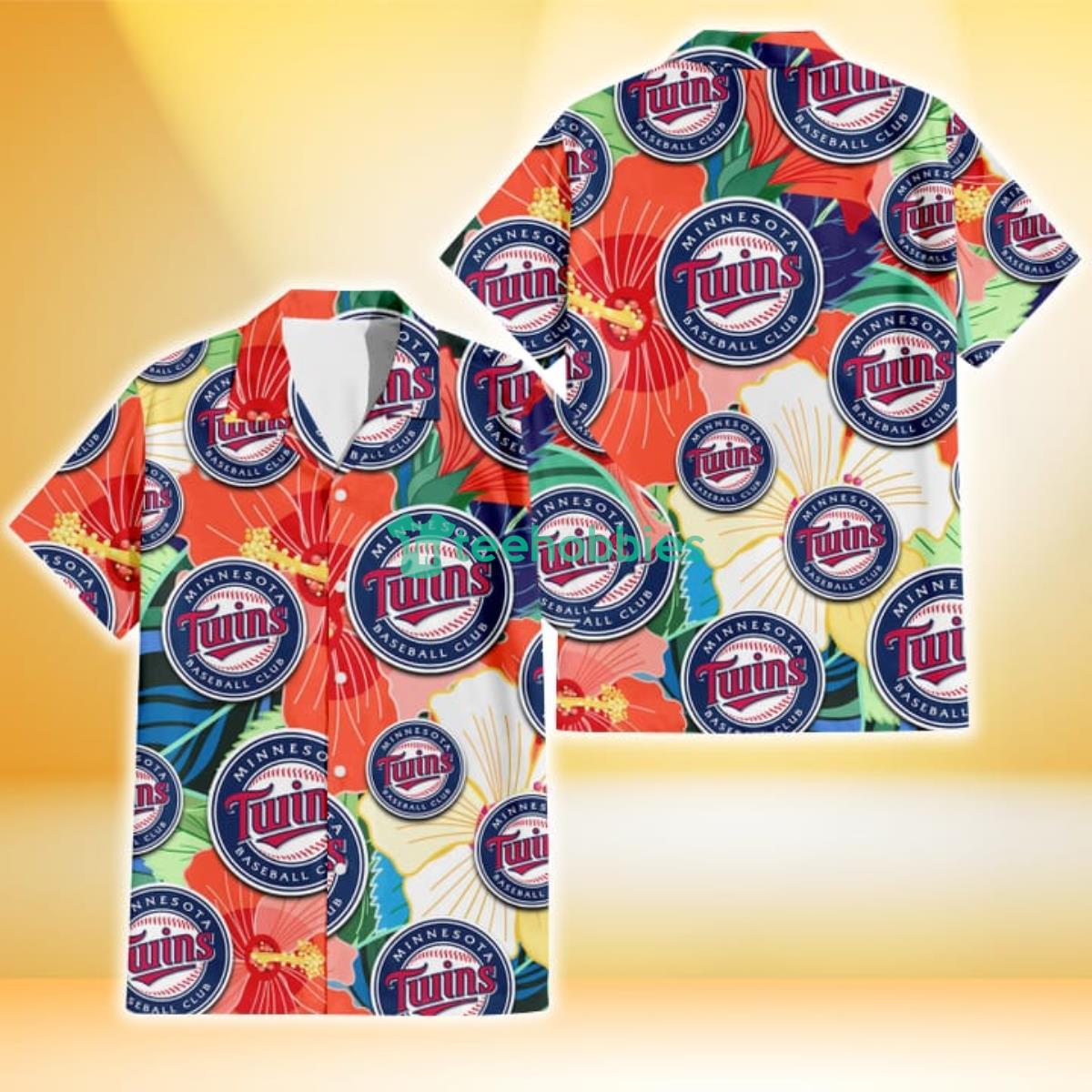 Minnesota Twins Orange White Tropical Hibiscus Green Leaf 3D Hawaiian Shirt Gift For Fans Product Photo 1