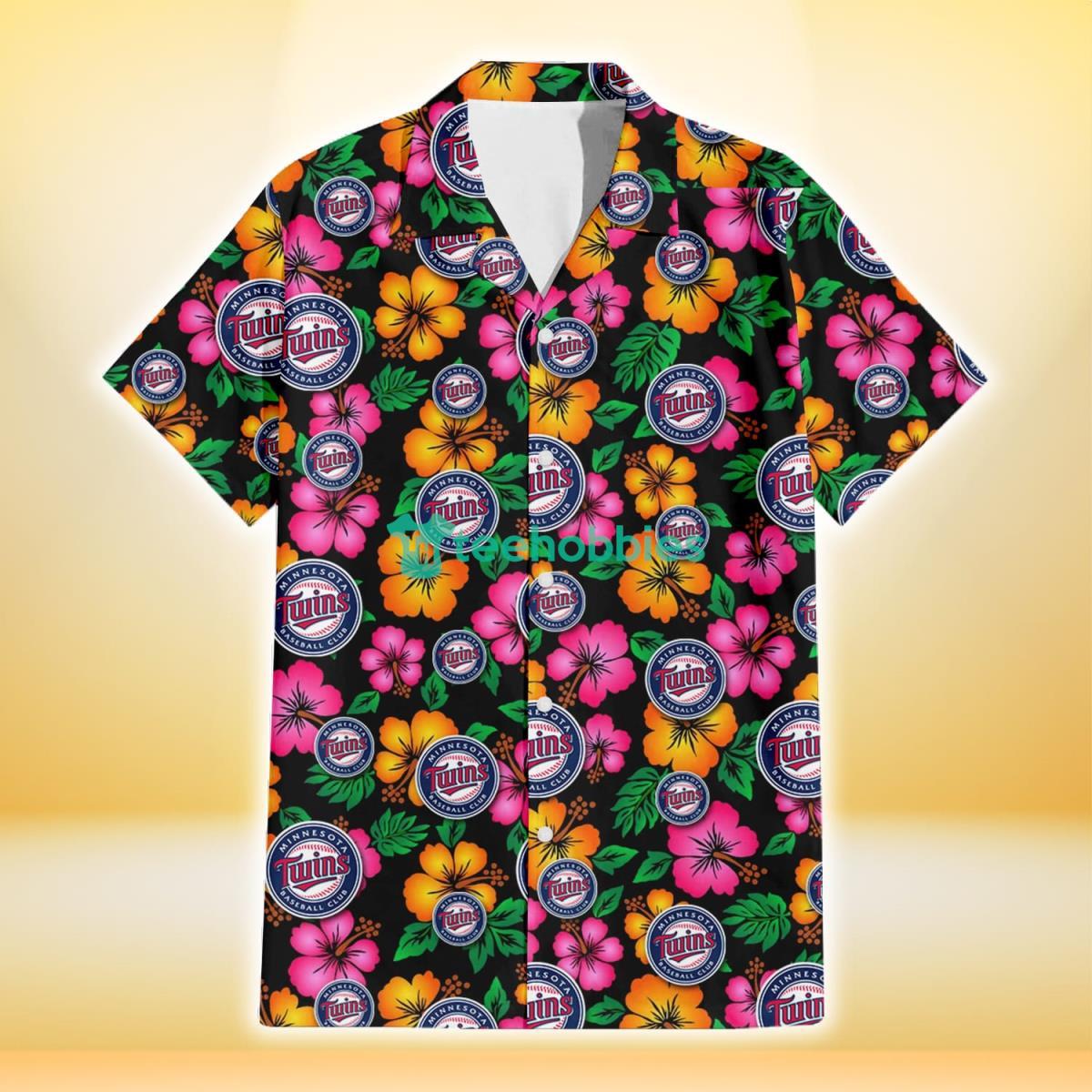 Minnesota Twins Pink Orange Black Background 3D Hawaiian Shirt Gift For Fans Product Photo 2