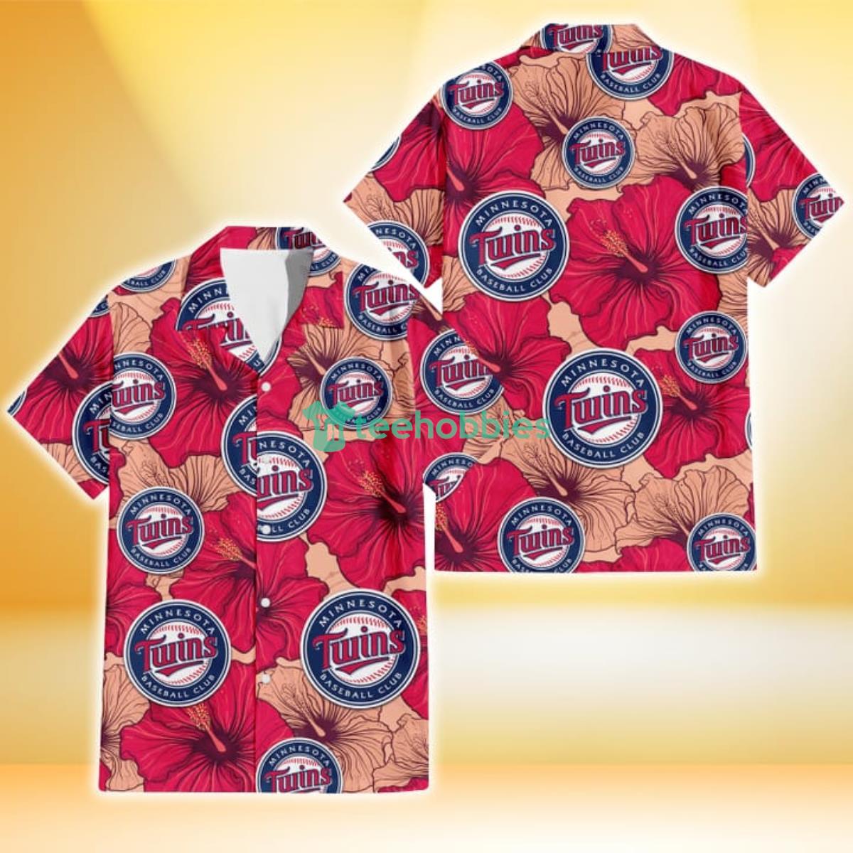 Minnesota Twins Red Beige Hibiscus Beige Background 3D Hawaiian Shirt Gift For Fans Product Photo 1