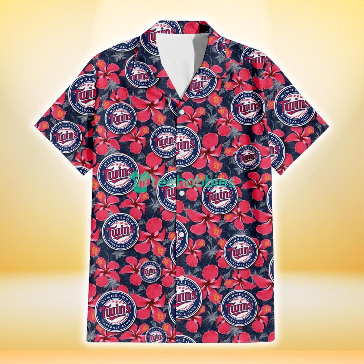 Minnesota Twins Red Hibiscus Dark Gray Background 3D Hawaiian Shirt Gift For Fans Product Photo 2