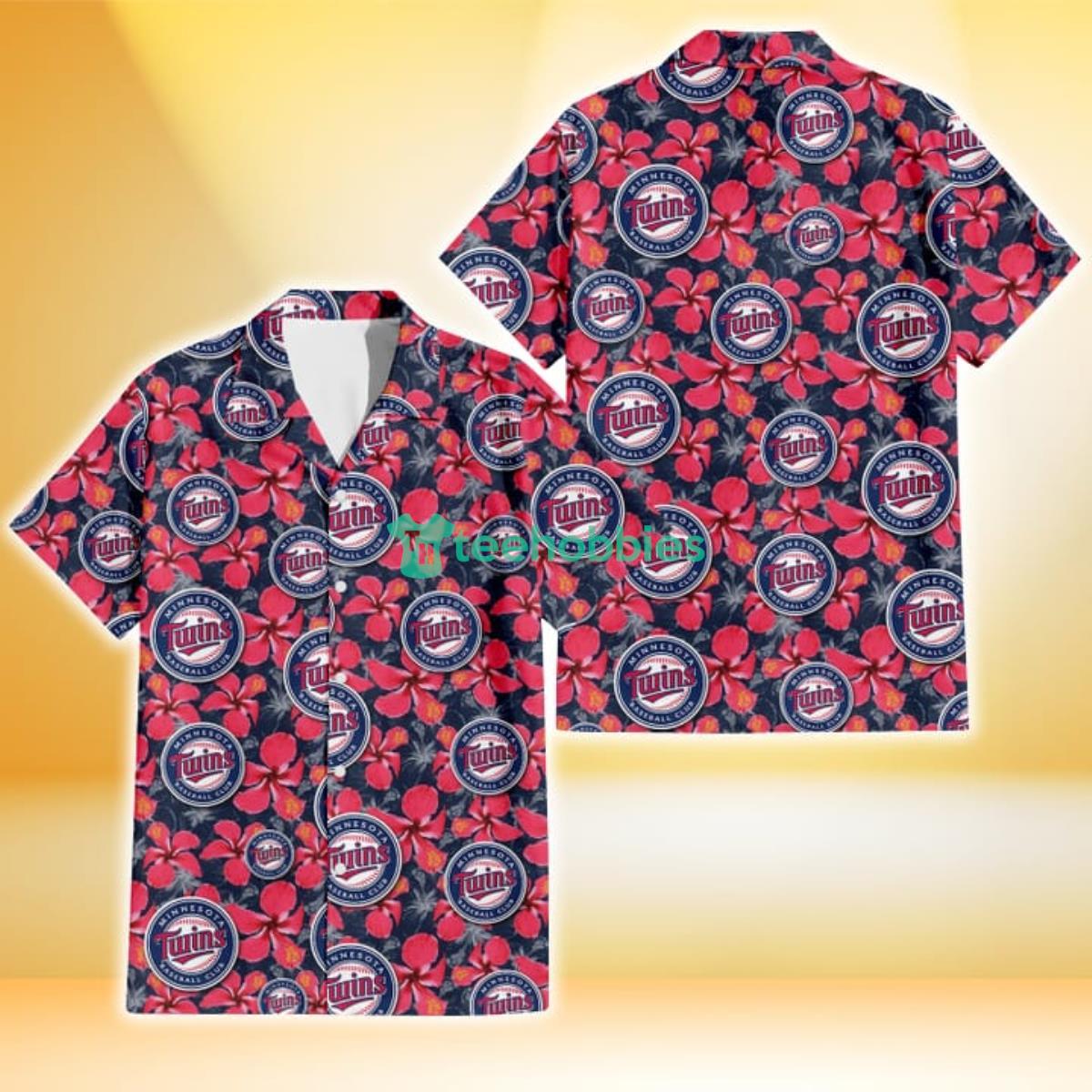 Minnesota Twins Red Hibiscus Dark Gray Background 3D Hawaiian Shirt Gift For Fans Product Photo 1