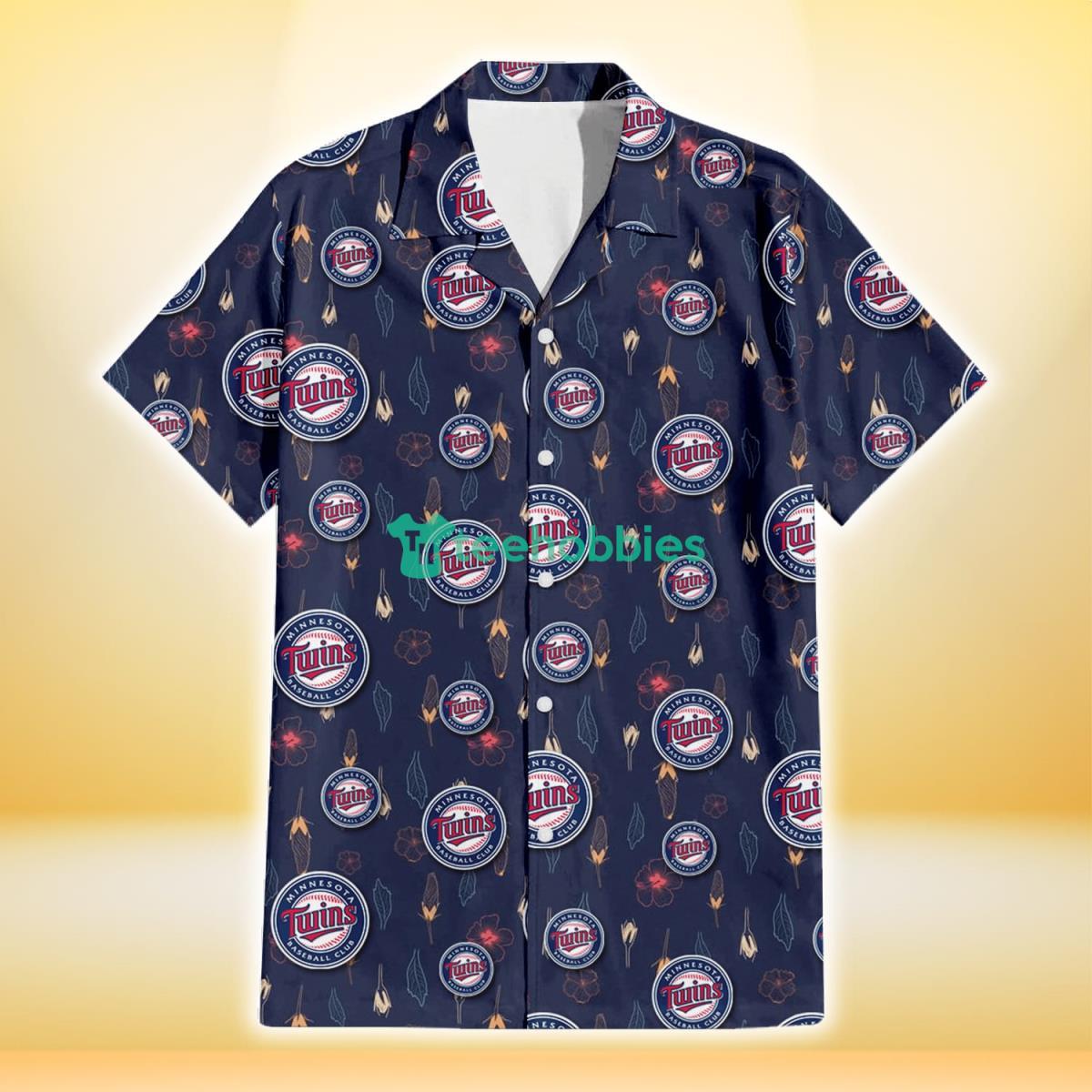 Minnesota Twins Small Hibiscus Buds Navy Background 3D Hawaiian Shirt Gift For Fans Product Photo 2