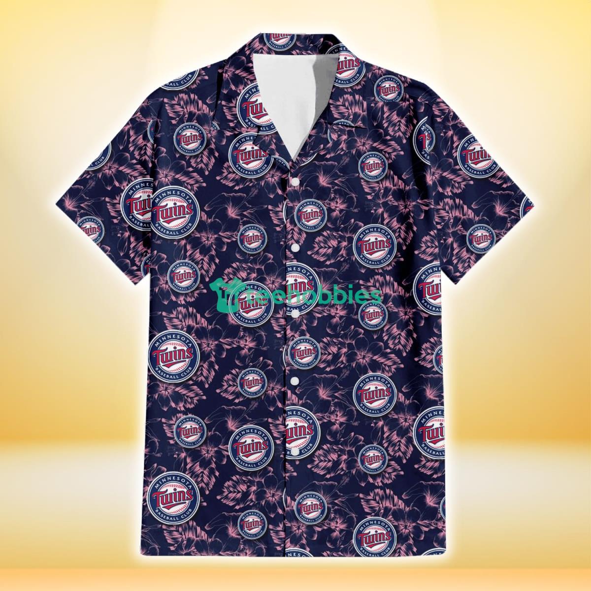 Minnesota Twins Thistle Sketch Hibiscus Dark Slate Blue Background 3D Hawaiian Shirt Gift For Fans Product Photo 2