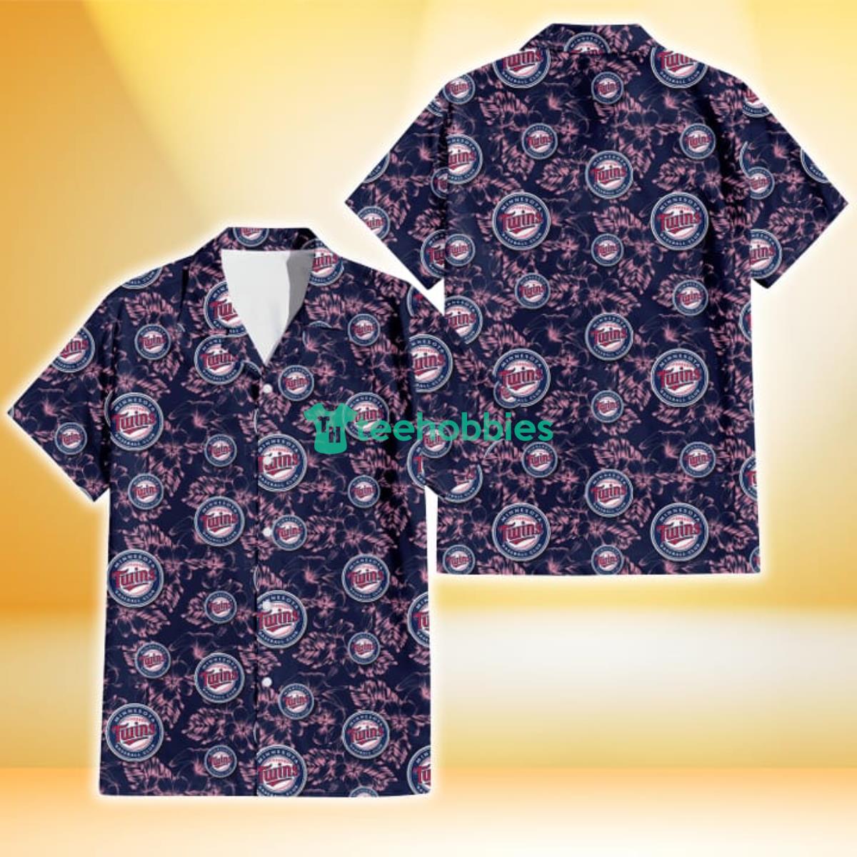 Minnesota Twins Thistle Sketch Hibiscus Dark Slate Blue Background 3D Hawaiian Shirt Gift For Fans Product Photo 1