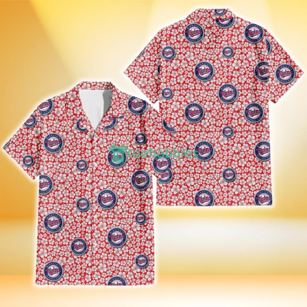 Minnesota Twins Tiny White Hibiscus Pattern Red Background 3D Hawaiian Shirt Gift For Fans Product Photo 1