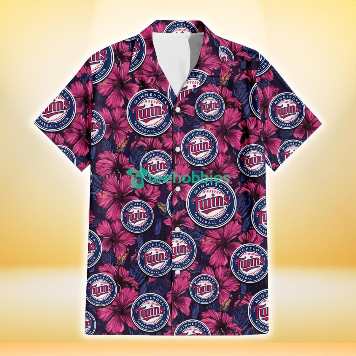Minnesota Twins Violet Red Blue Leaf Black Background 3D Hawaiian Shirt Gift For Fans Product Photo 2