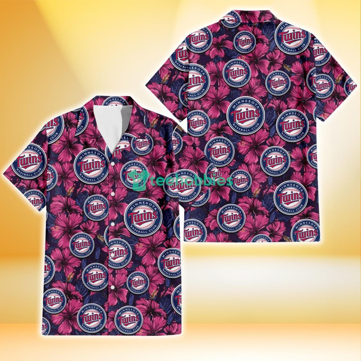 Minnesota Twins Violet Red Blue Leaf Black Background 3D Hawaiian Shirt Gift For Fans Product Photo 1