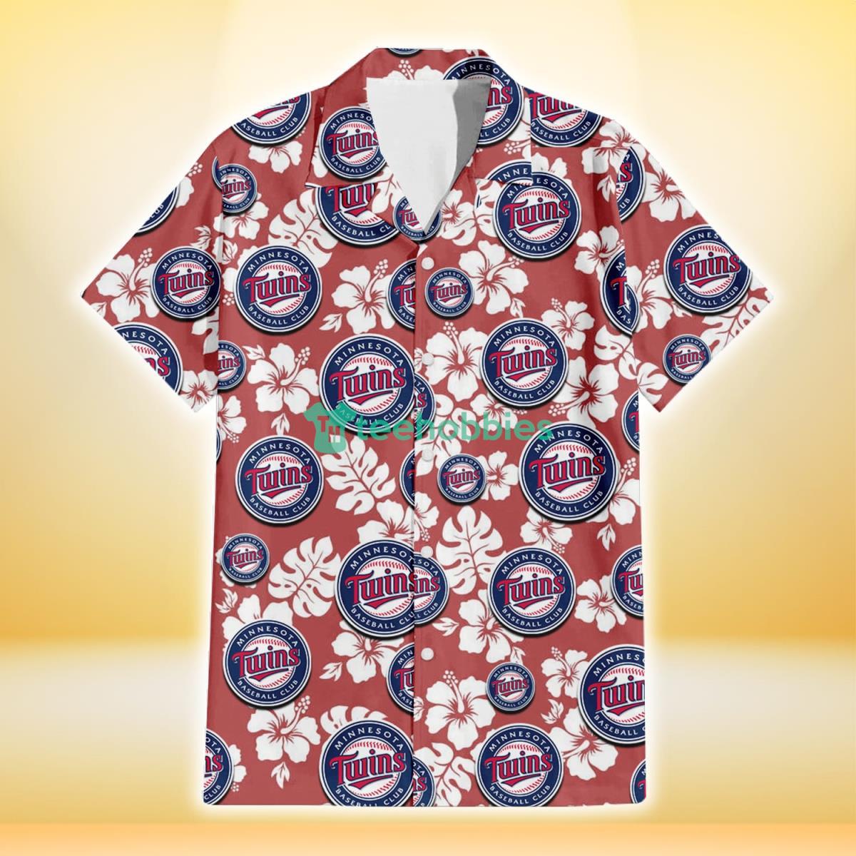 Minnesota Twins White Hibiscus Indian Red Background 3D Hawaiian Shirt Gift For Fans Product Photo 2