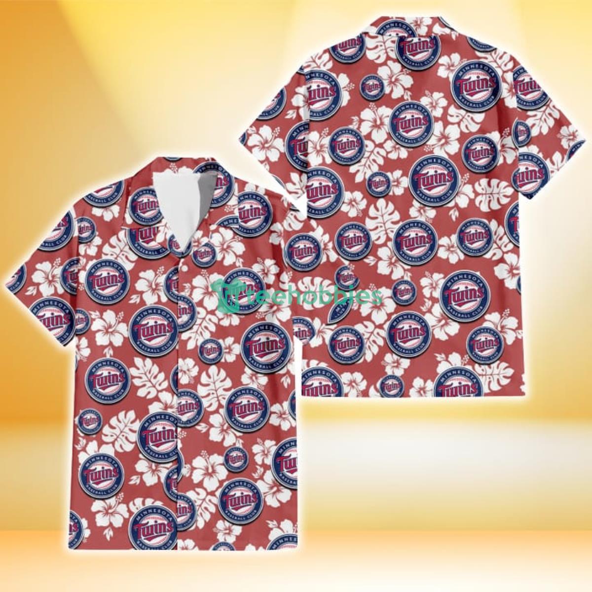 Minnesota Twins White Hibiscus Indian Red Background 3D Hawaiian Shirt Gift For Fans Product Photo 1