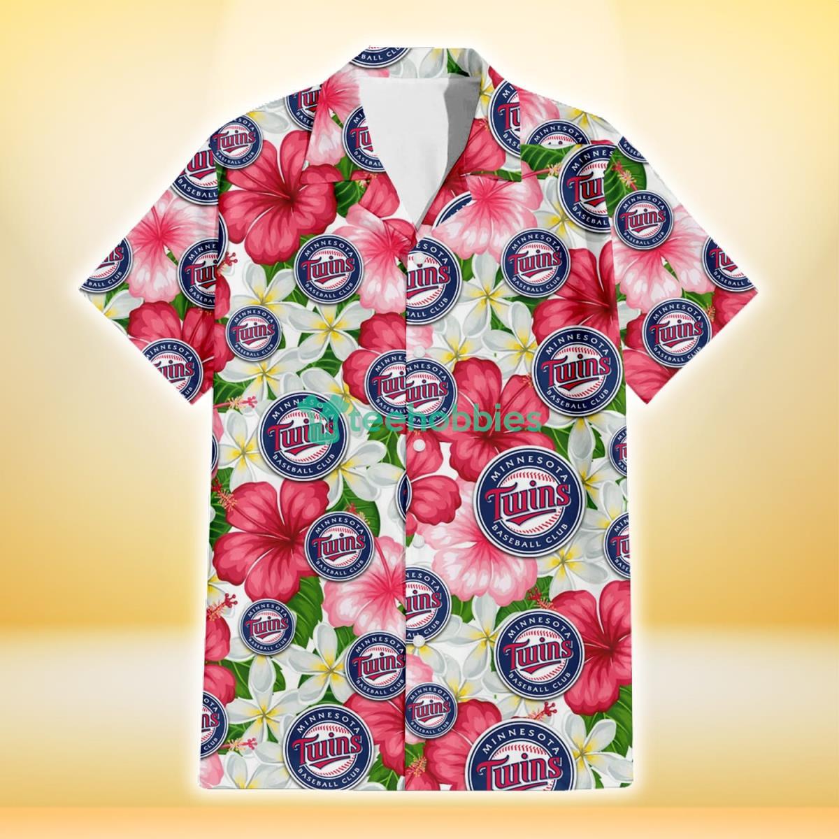 Minnesota Twins White Porcelain Flower Pink Hibiscus White Background 3D Hawaiian Shirt Gift For Fans Product Photo 2