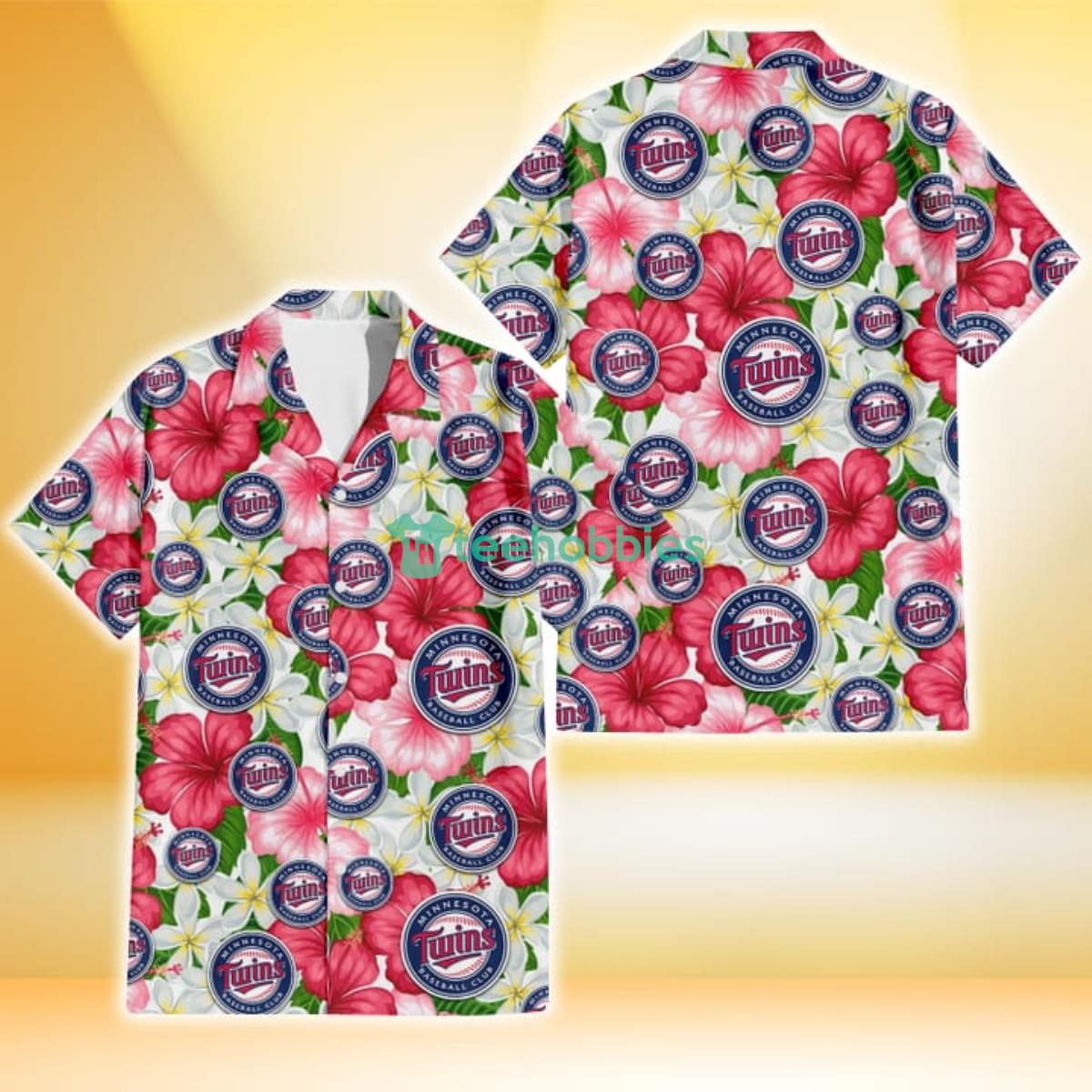 Minnesota Twins White Porcelain Flower Pink Hibiscus White Background 3D Hawaiian Shirt Gift For Fans Product Photo 1