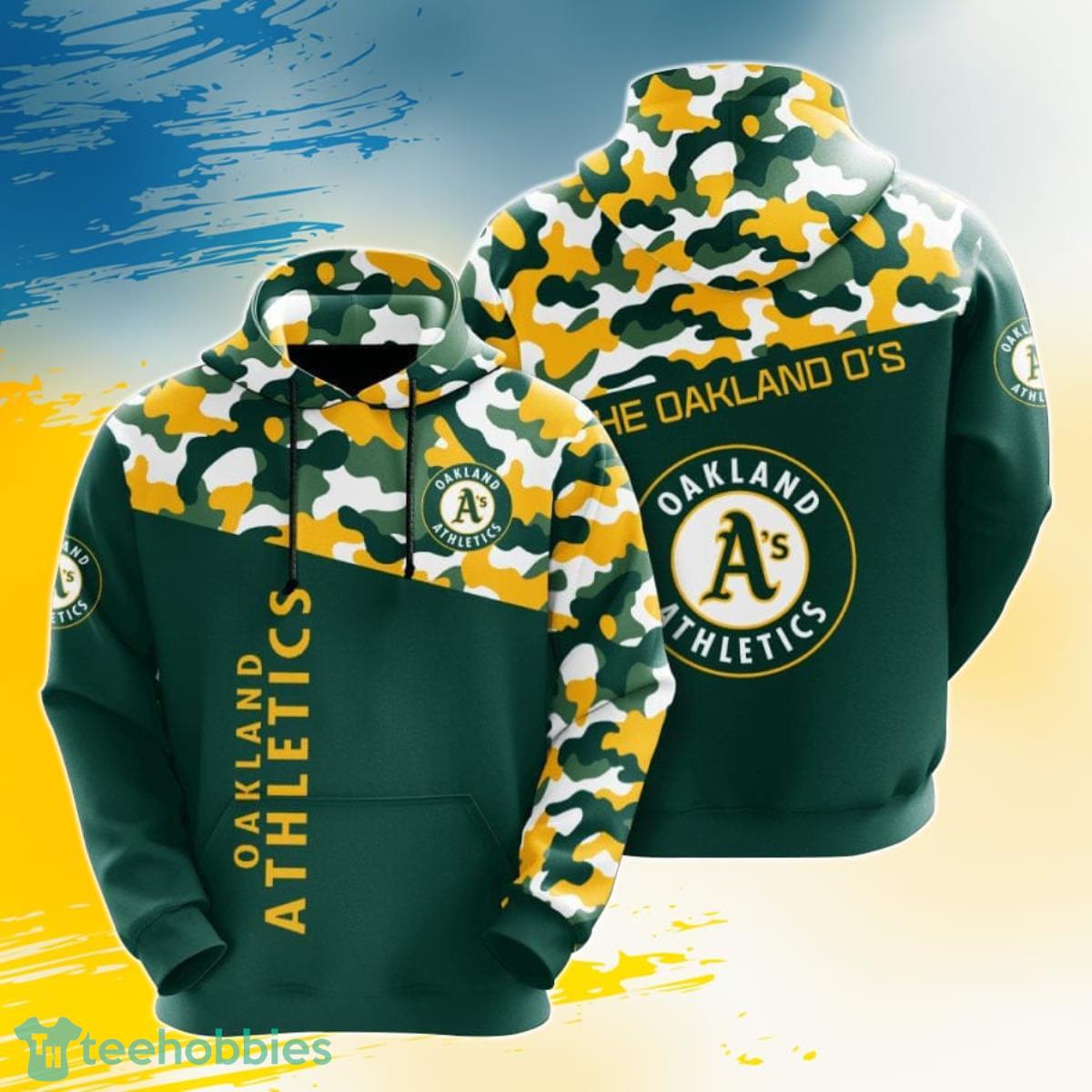 MLB Oakland Athletics Green Gold Camo 3D Pullover Hoodie For Fans Product Photo 1