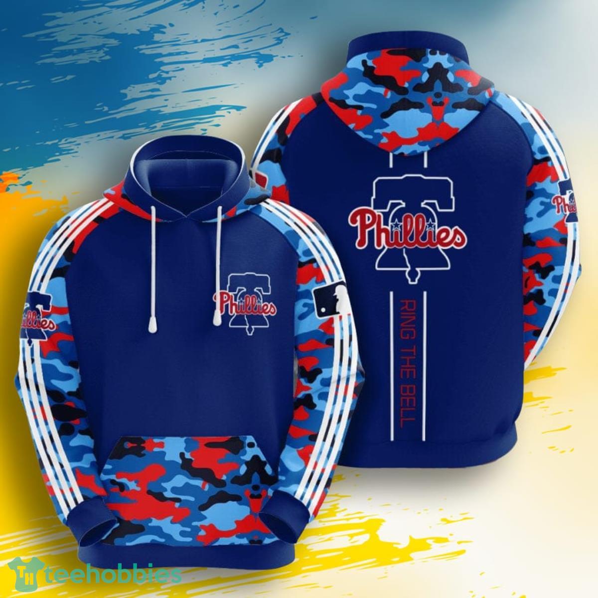 MLB Philadelphia Phillies Blue Camo 3D Pullover Hoodie For Fans Product Photo 1