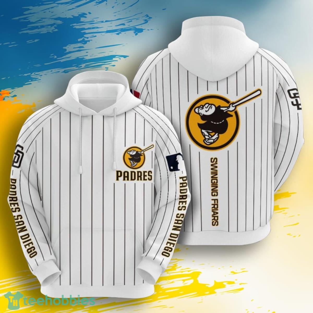 MLB San Diego Padres Swinging Friars White 3D Pullover Hoodie For Fans Product Photo 1