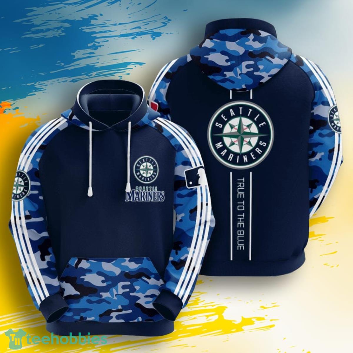 MLB Seattle Mariners Blue Camo 3D Pullover Hoodie For Fans Product Photo 1