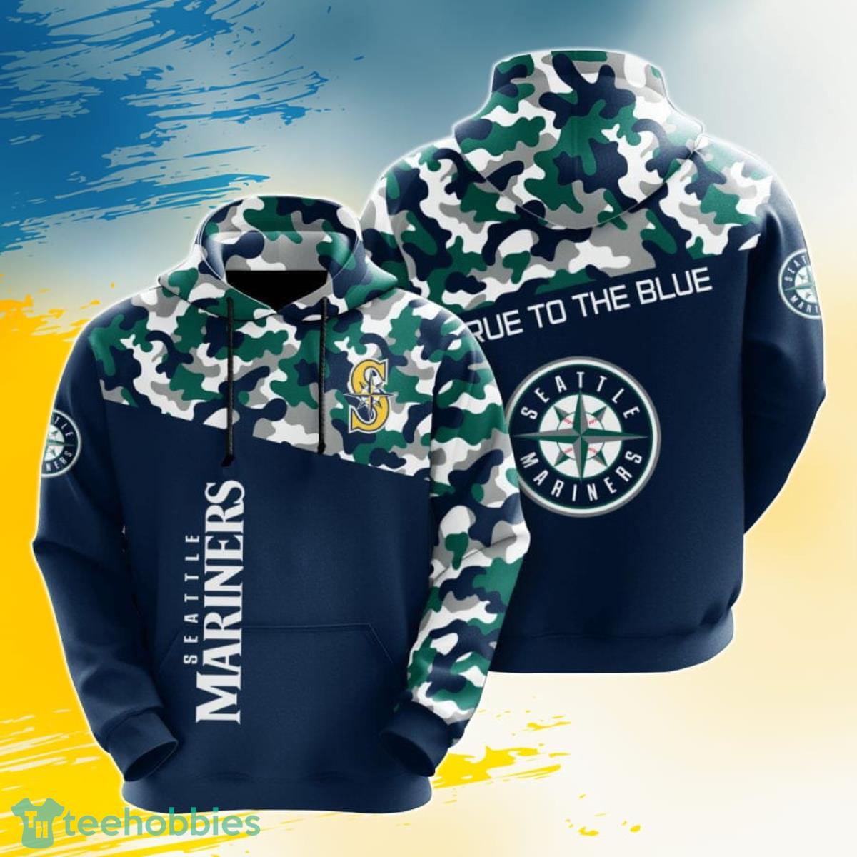 MLB Seattle Mariners Blue Green Camo 3D Pullover Hoodie For Fans Product Photo 1