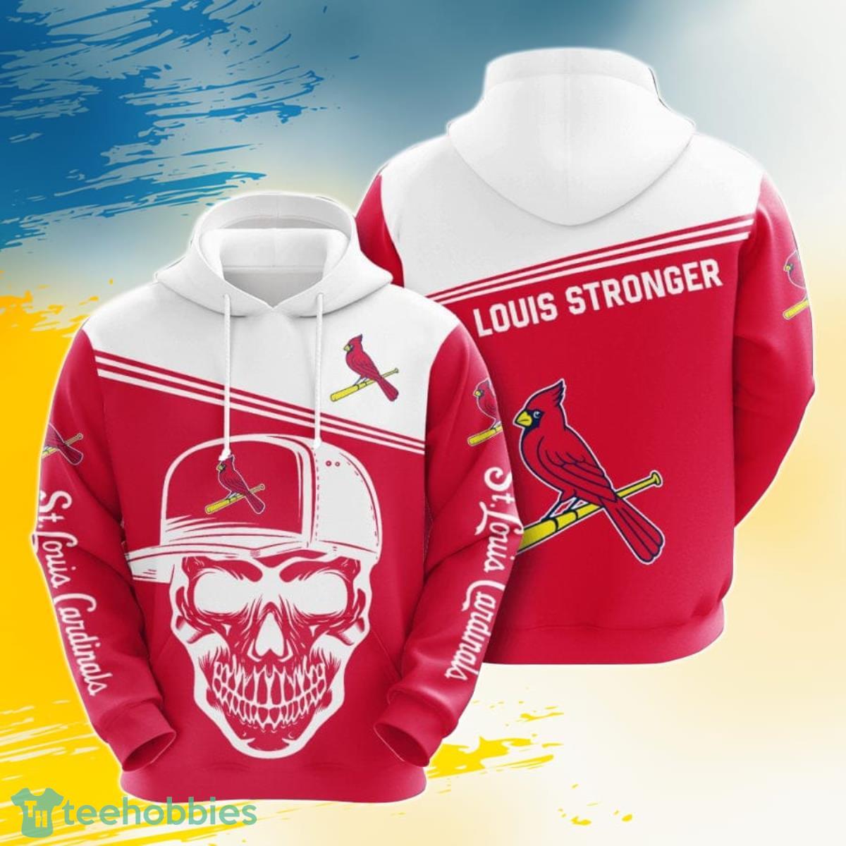 MLB St. Louis Cardinals Red White Skull 3D Pullover Hoodie For Fans Product Photo 1