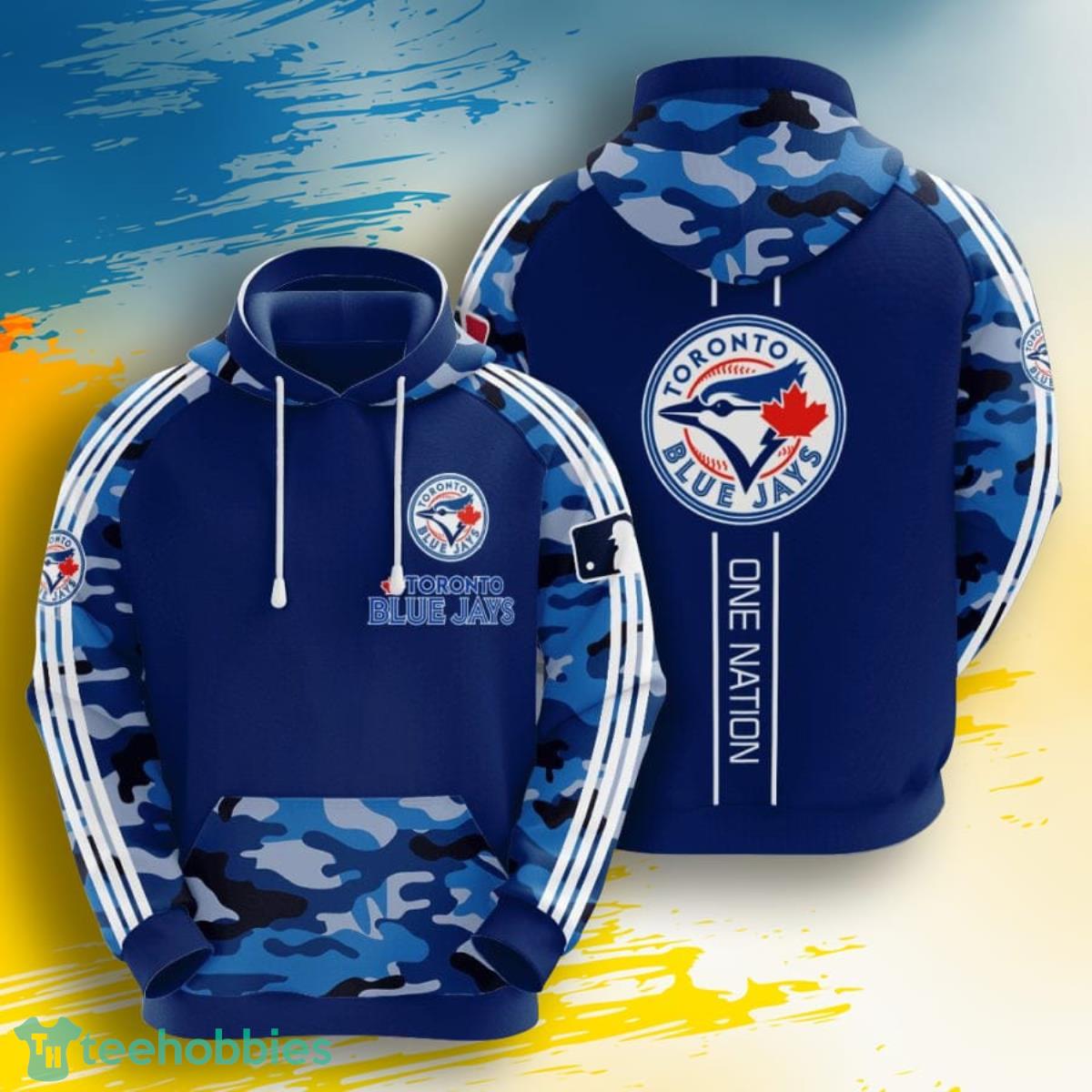 MLB Toronto Blue Jays Navy Blue Camo 3D Pullover Hoodie For Fans Product Photo 1