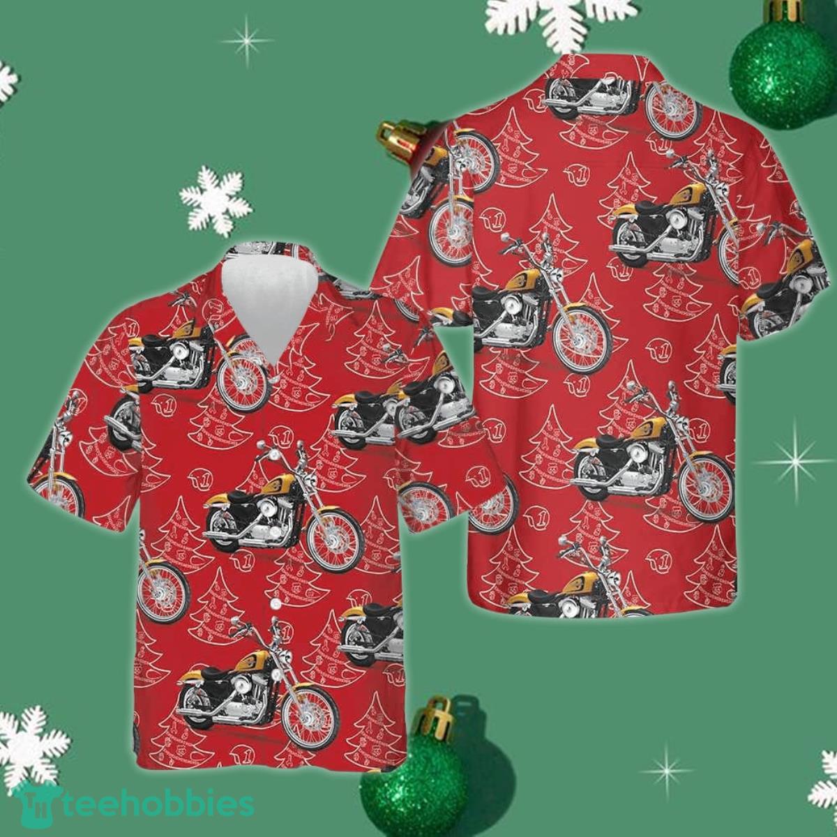 Motorcycle Christmas Hawaiian Shirt Red Button Up Shirt Christmas Gifts For Bikers Product Photo 1