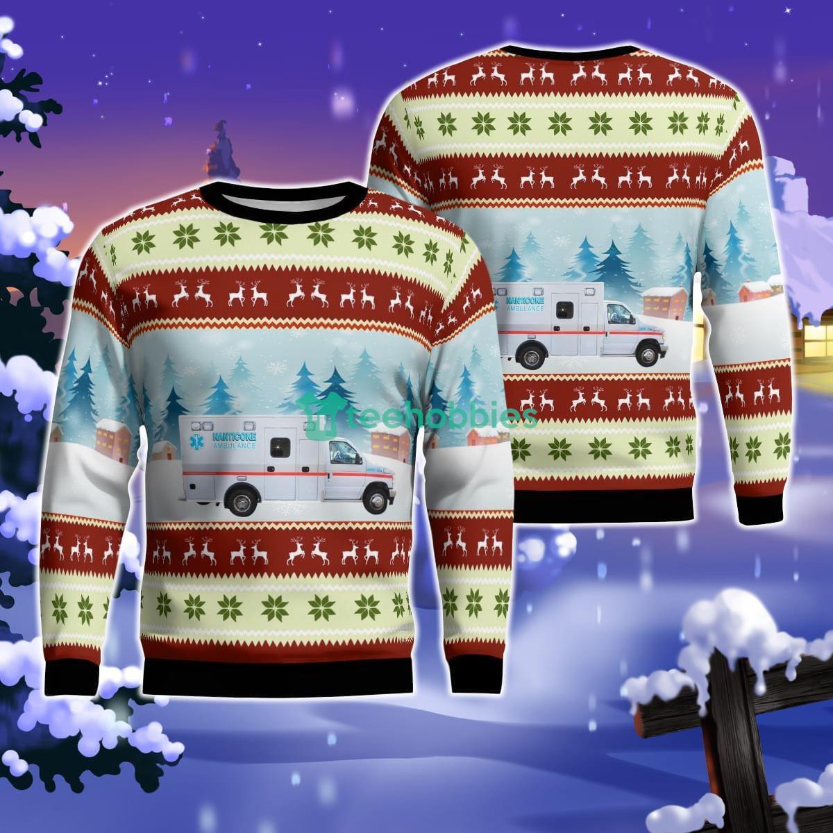 Nanticoke, Pennsylvania, Nanticoke Community Ambulance Christmas AOP Ugly Sweater For Men Women Product Photo 1 Nanticoke, Pennsylvania, Nanticoke Community Ambulance Christmas AOP Ugly Sweater For Men Women Product Photo 1