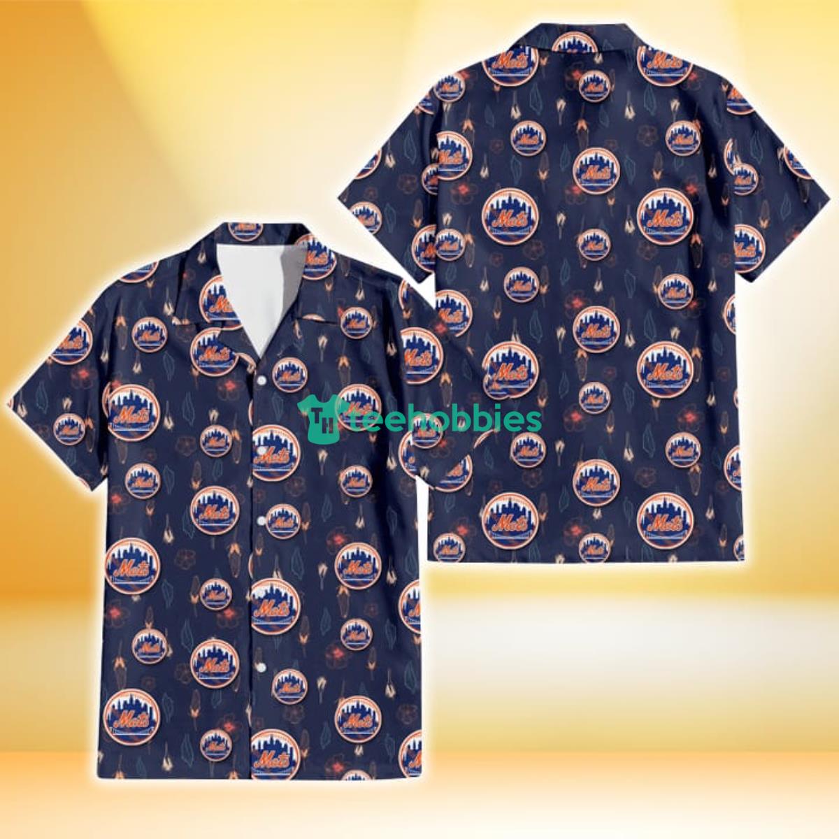New York Mets Small Hibiscus Buds Navy Background 3D Hawaiian Shirt Gift For Fans Product Photo 1