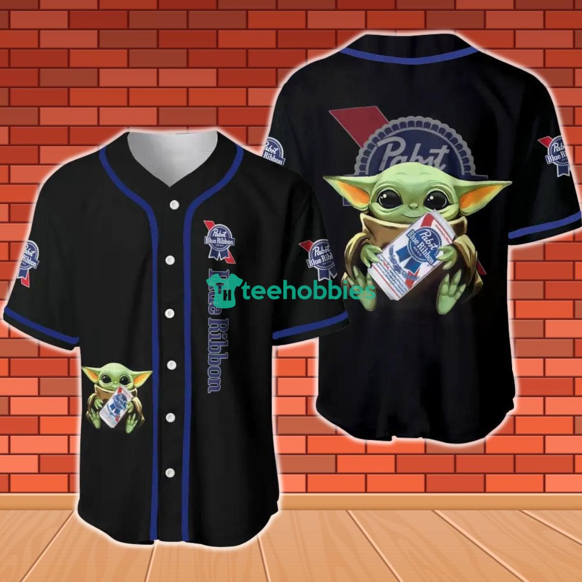 Pabst Blue Ribbon Baby Yoda Baseball Jersey Product Photo 1