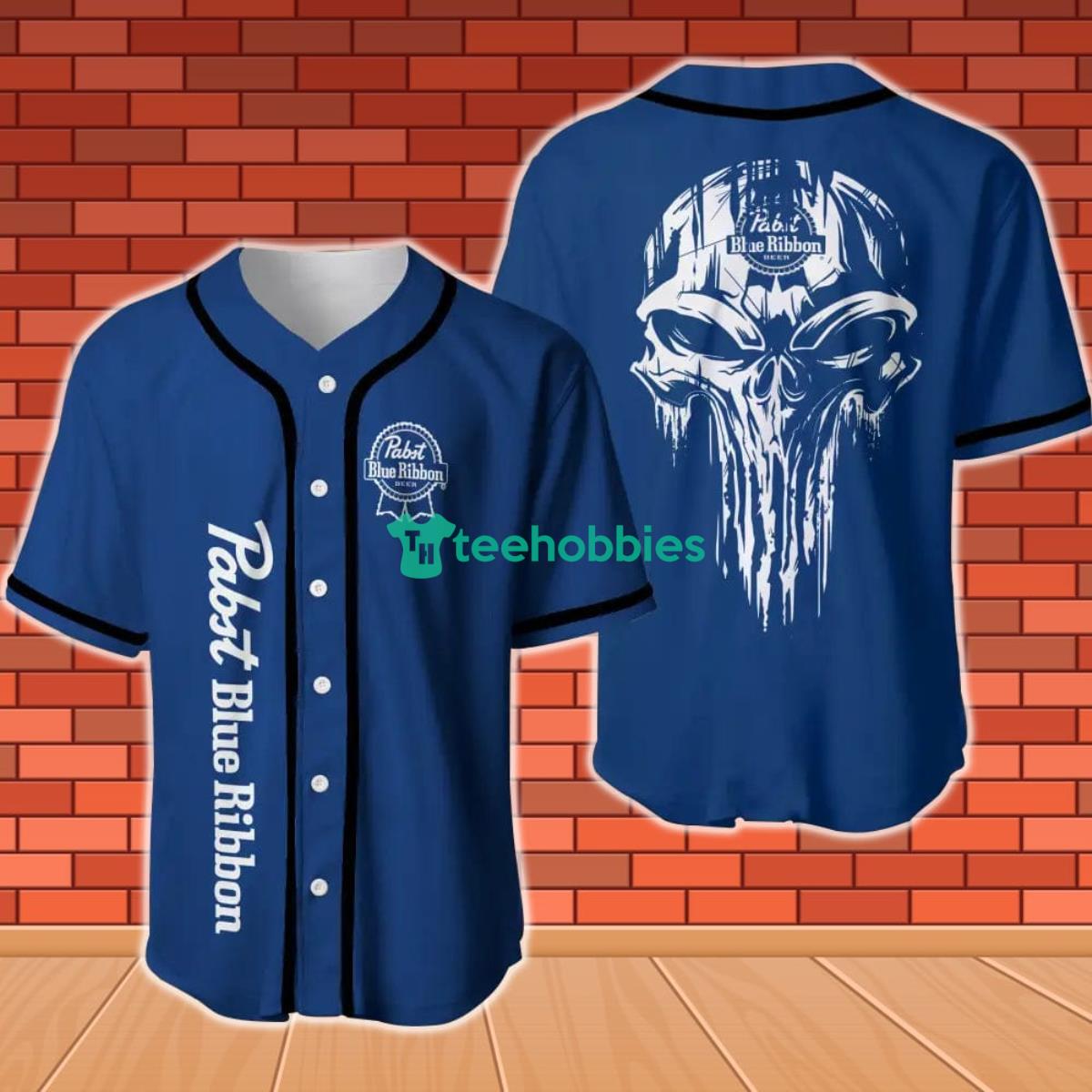 Pabst Blue Ribbon Skull Baseball Jersey Product Photo 1