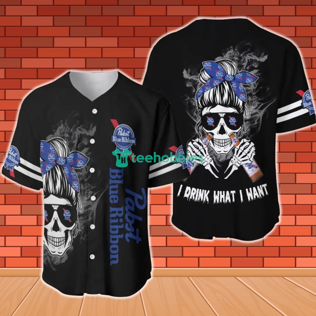 Pabst Blue Ribbon Women I Drink What I Want Baseball Jersey Product Photo 1