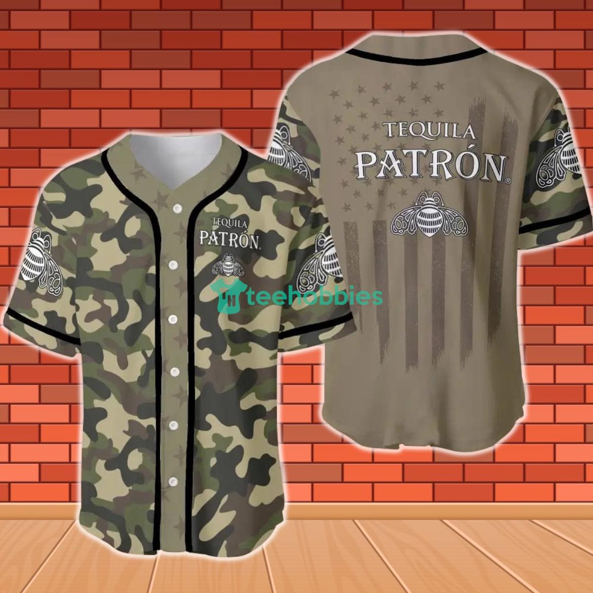 Patron Tequila Camouflage Green United States Flag Baseball Jersey Product Photo 1