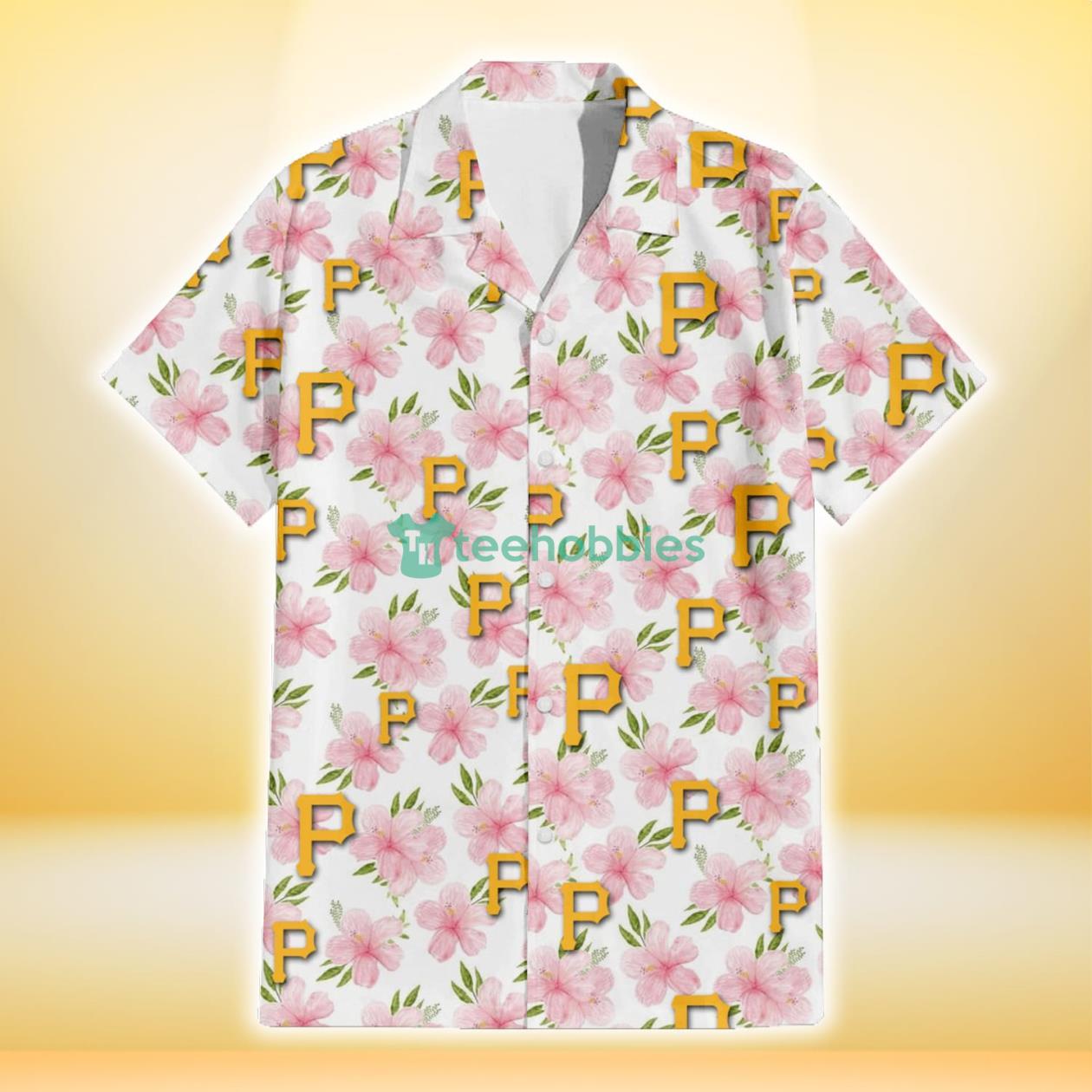Pittsburgh Pirates Light Pink Hibiscus White Background 3D Hawaiian Shirt Gift For Fans Product Photo 2
