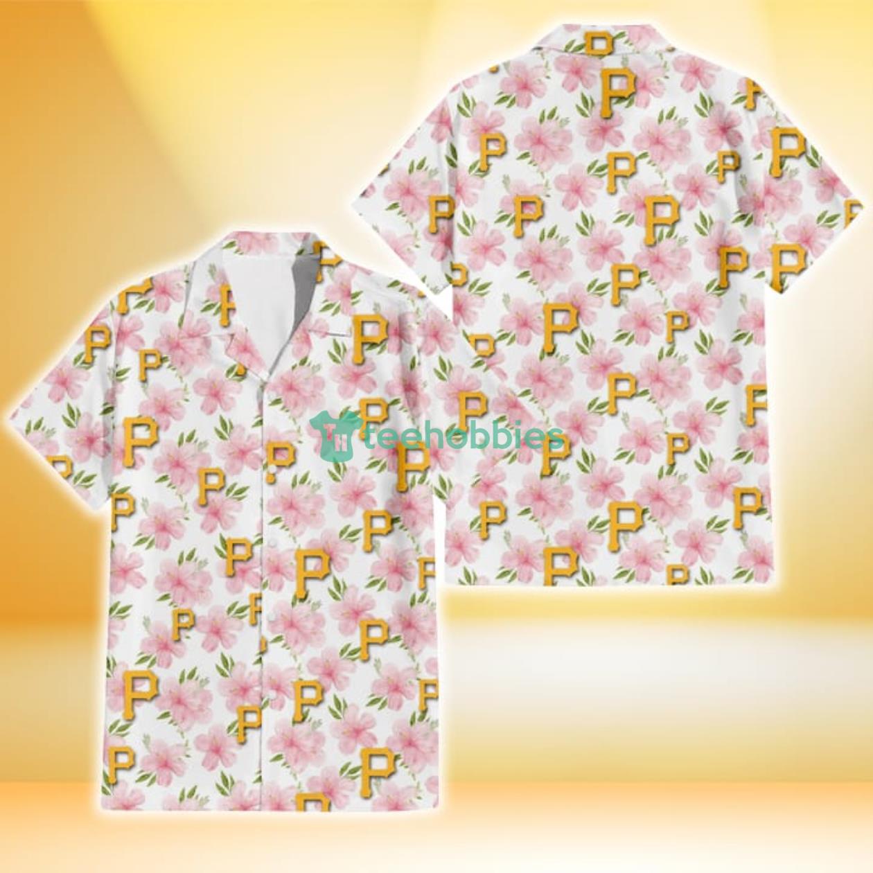 Pittsburgh Pirates Light Pink Hibiscus White Background 3D Hawaiian Shirt Gift For Fans Product Photo 1