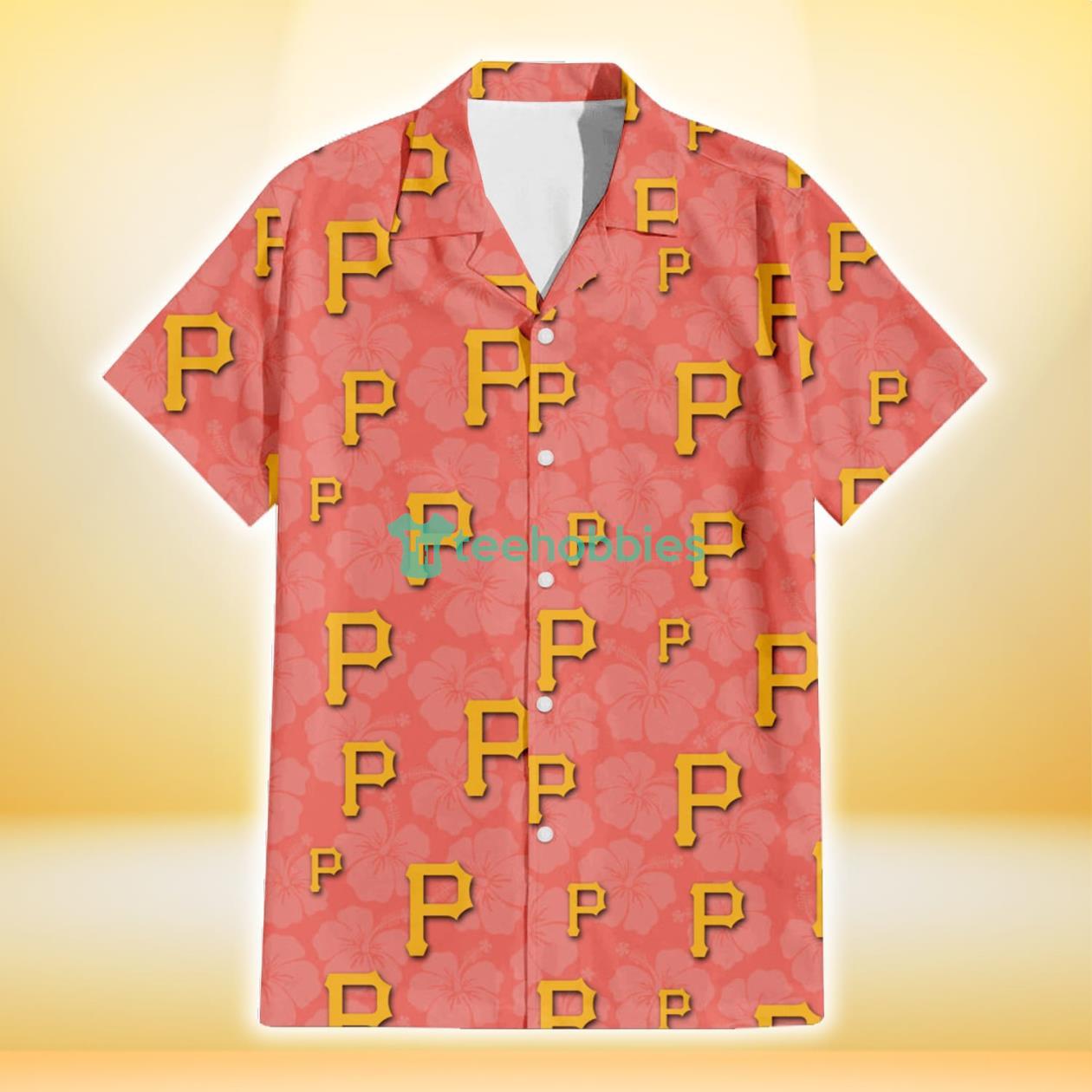 Pittsburgh Pirates Peach Puff Hibiscus Tomato Orange Background 3D Hawaiian Shirt Gift For Fans Product Photo 2