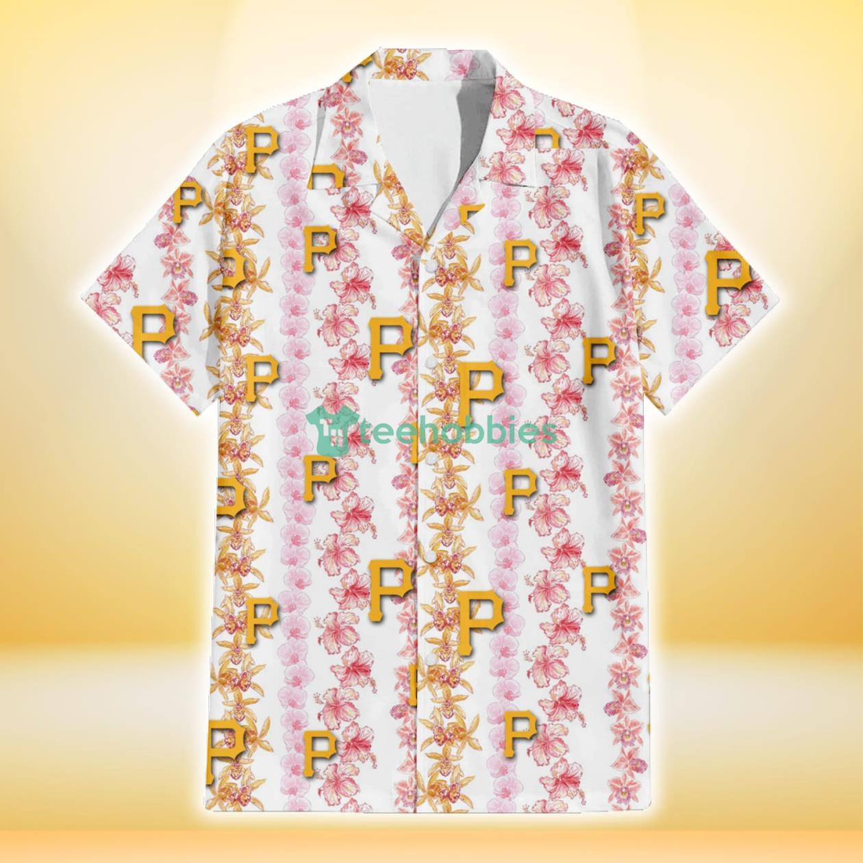 Pittsburgh Pirates Pink Hibiscus Yellow Pink Orchid White Background 3D Hawaiian Shirt Gift For Fans Product Photo 2