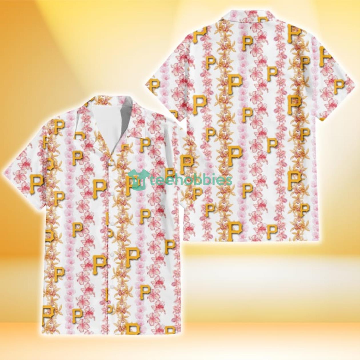 Pittsburgh Pirates Pink Hibiscus Yellow Pink Orchid White Background 3D Hawaiian Shirt Gift For Fans Product Photo 1