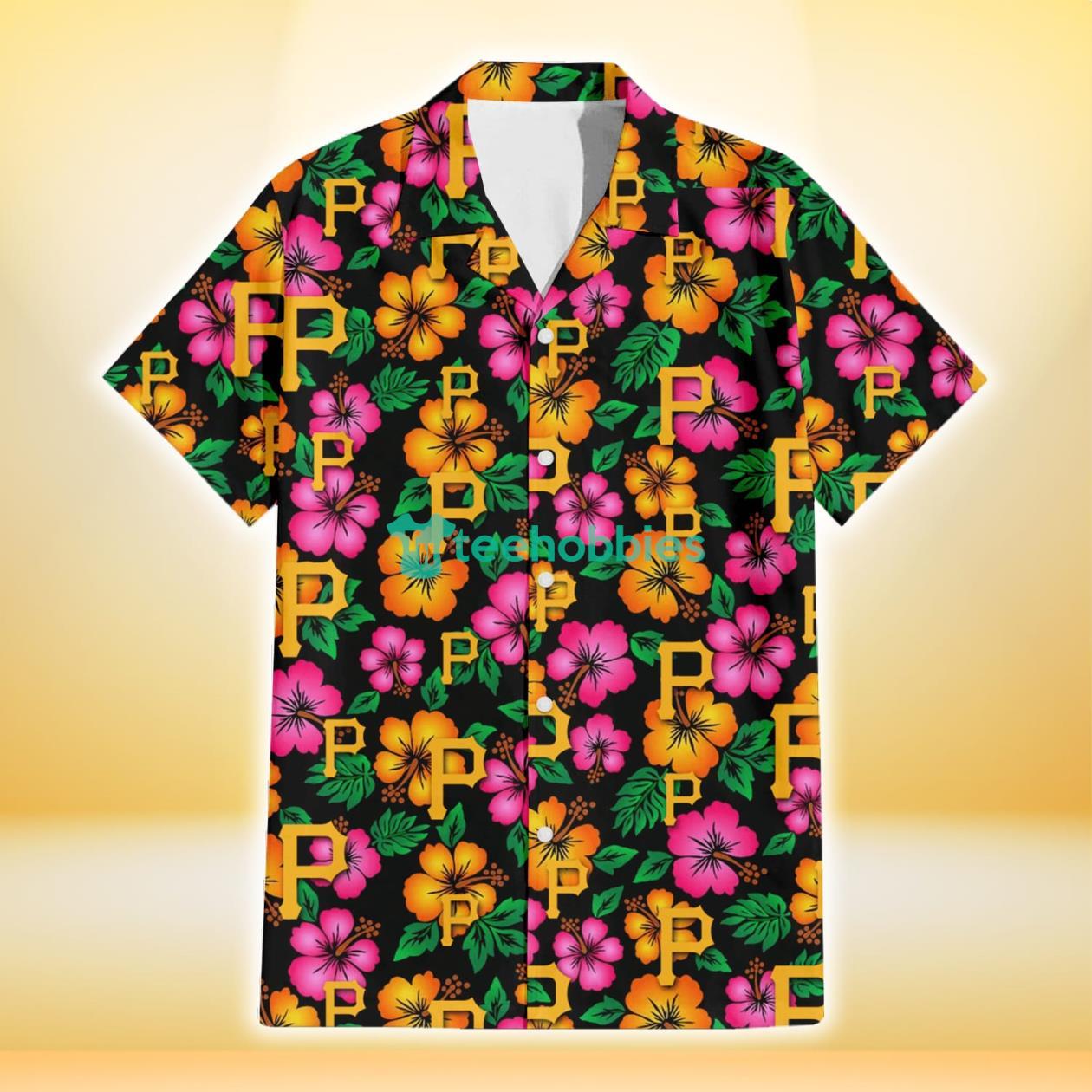 Pittsburgh Pirates Pink Orange Black Background 3D Hawaiian Shirt Gift For Fans Product Photo 2