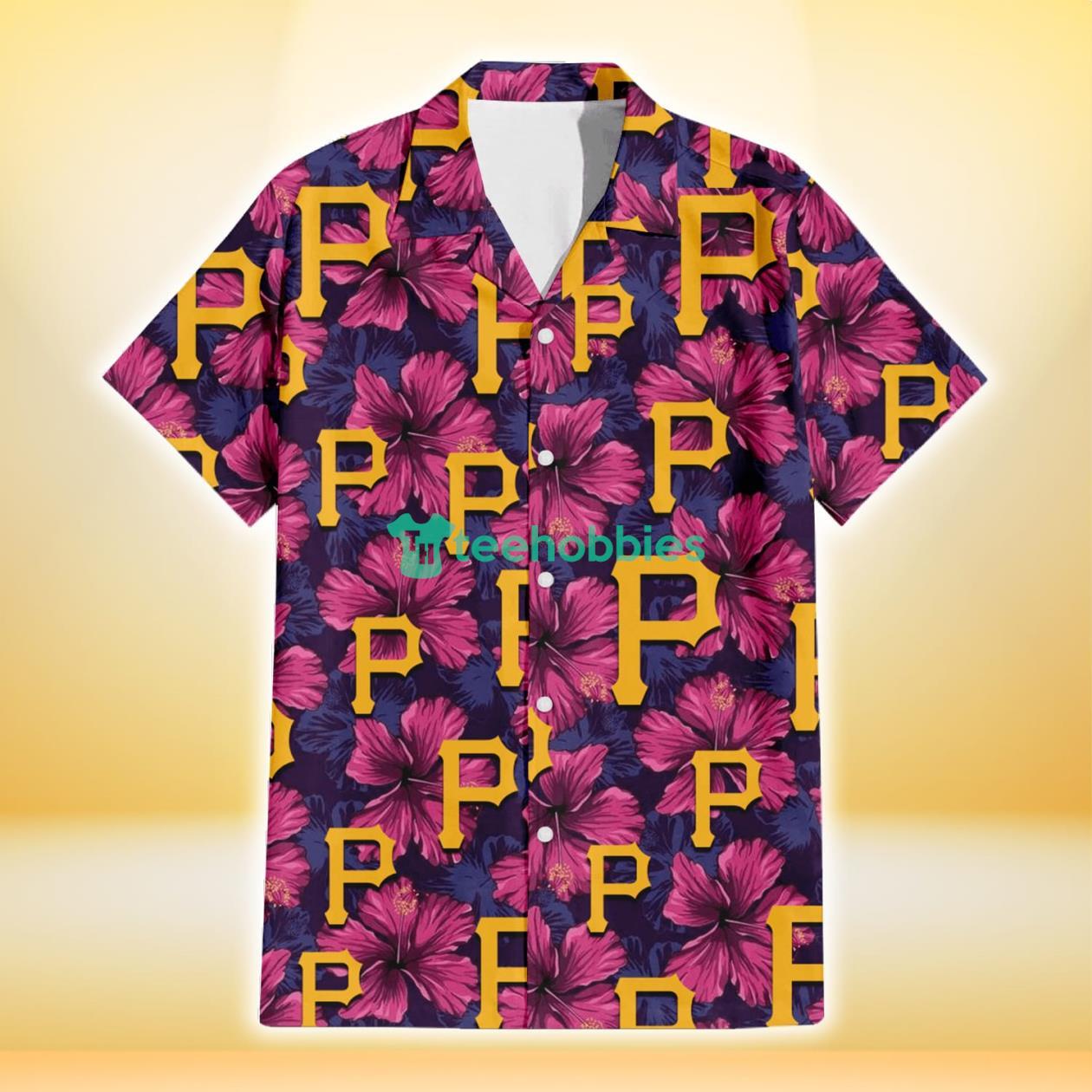 Pittsburgh Pirates Plum Vilolet Hibiscus Dark Navy Leaf Black 3D Hawaiian Shirt Gift For Fans Product Photo 2