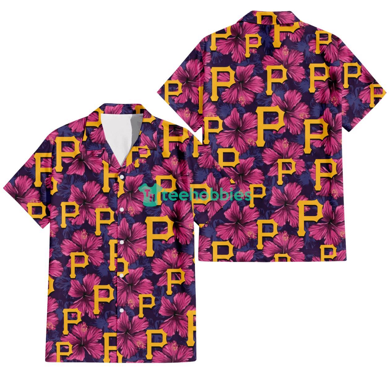 Pittsburgh Pirates Plum Vilolet Hibiscus Dark Navy Leaf Black 3D Hawaiian Shirt Gift For Fans Product Photo 1
