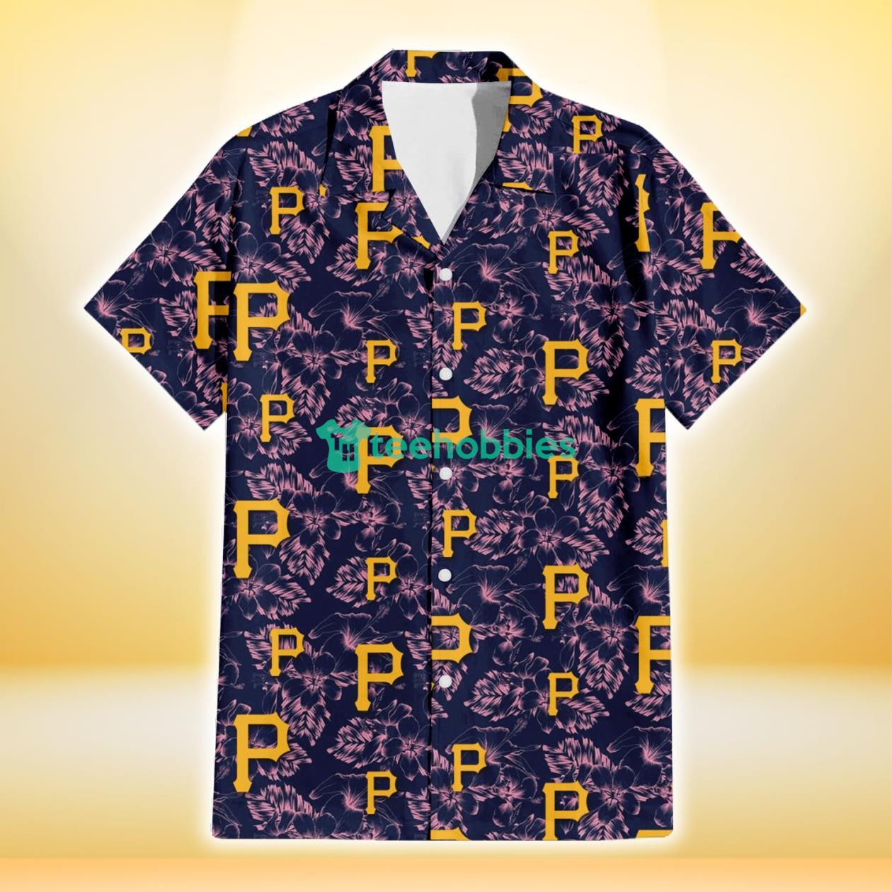 Pittsburgh Pirates Thistle Sketch Hibiscus Dark Slate Blue Background 3D Hawaiian Shirt Gift For Fans Product Photo 2