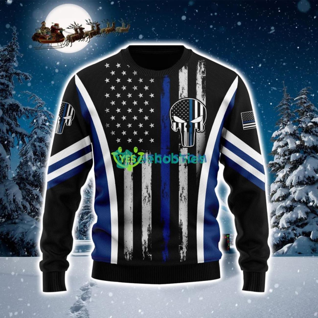 Police American Flag Ugly Christmas Sweater Product Photo 1