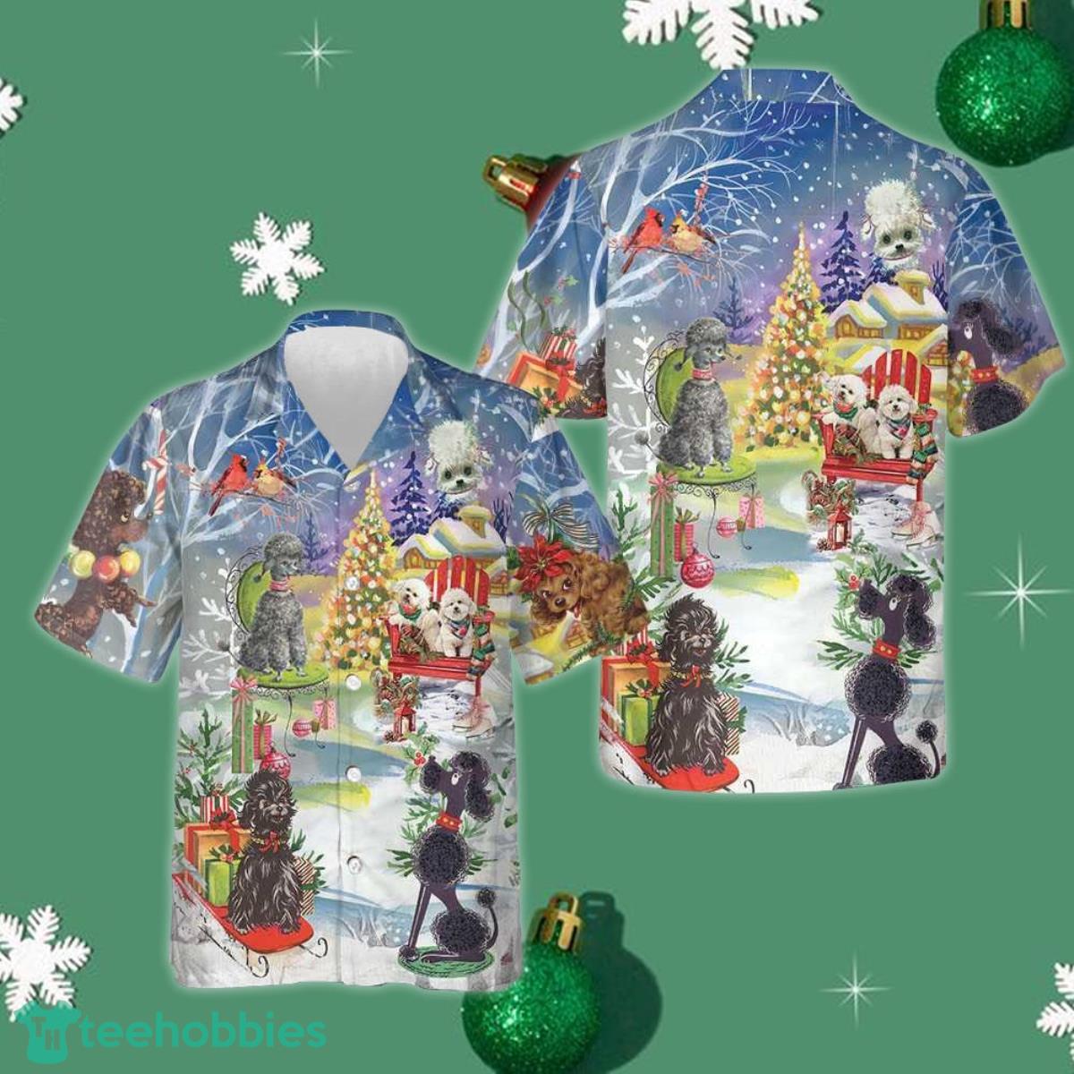 Poodle Through The Snow Hawaiian Shirt Funny Christmas Shirt Gifts For Poodle Lovers Product Photo 1