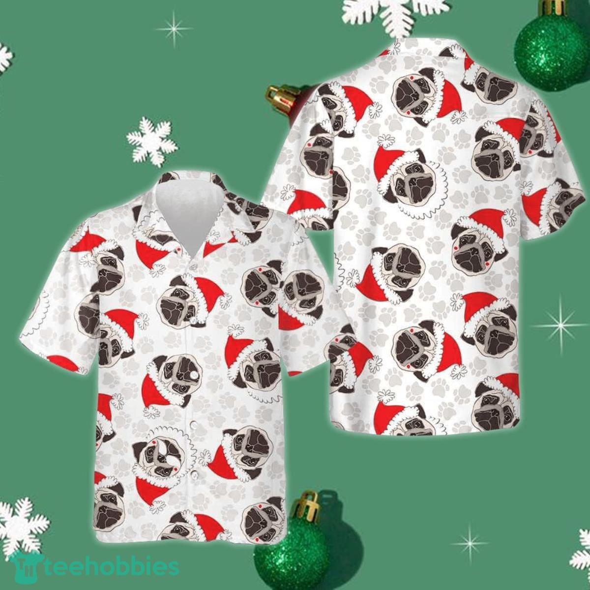 Pug Dog In Santa Hat Hawaiian Shirt Funny Dog Christmas Shirt Gifts For Pug Owners Product Photo 1
