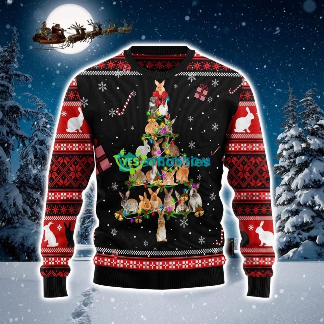 Rabbit And Pine Tree Christmas Sweater Product Photo 1