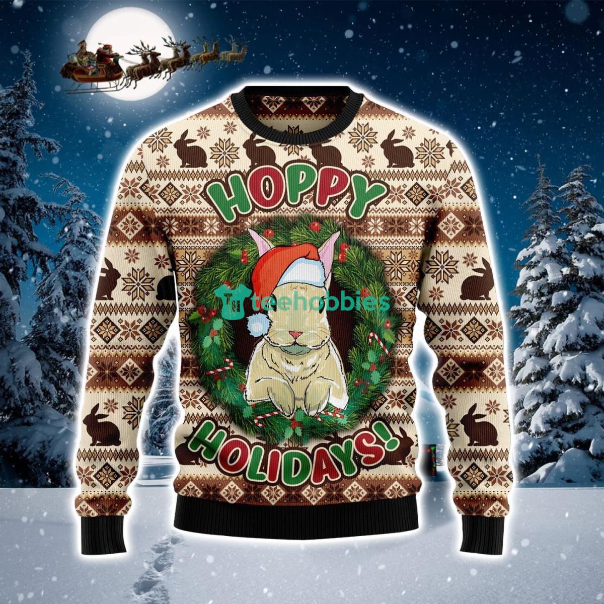 Rabbit Happy Holidays Ugly Christmas Sweater Product Photo 1