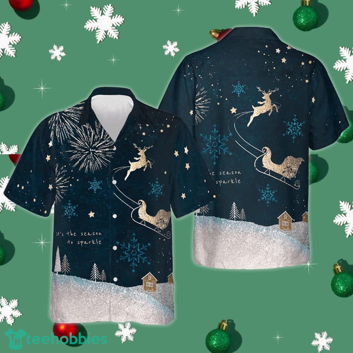 Reindeer Snow Dark Hawaiian Shirt It's The Season To Sparkle Christmas Button Up Shirt Men's Product Photo 1