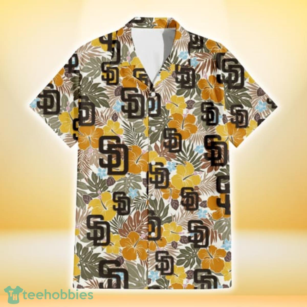 San Diego Padres Brown Yellow Hibiscus White Background 3D Hawaiian Shirt Gift For Fans Product Photo 2