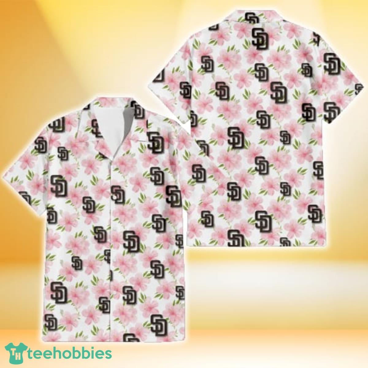 San Diego Padres Light Pink Hibiscus White Background 3D Hawaiian Shirt Gift For Fans Product Photo 1