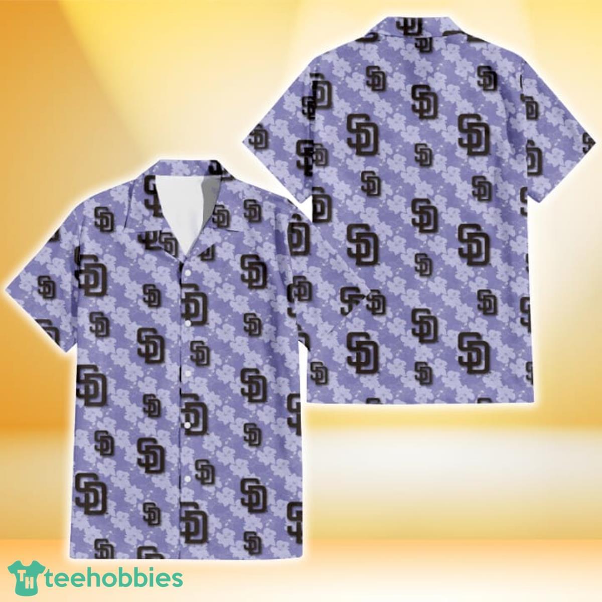 San Diego Padres Light Purple Hibiscus Pattern Stripe Powder Purple 3D Hawaiian Shirt Gift For Fans Product Photo 1