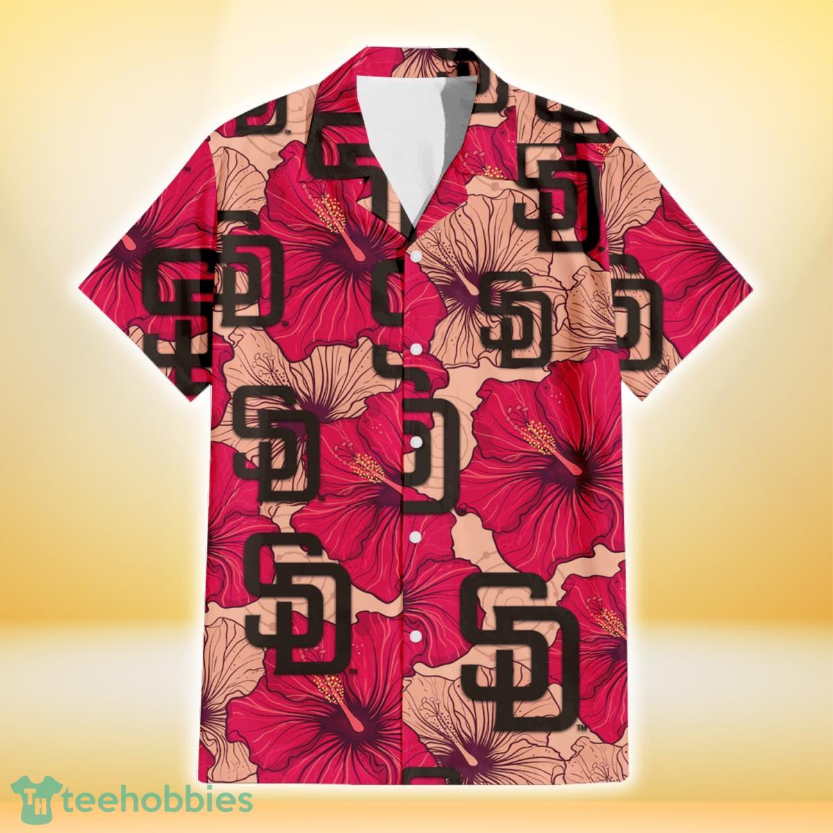 San Diego Padres Red Beige Hibiscus Beige Background 3D Hawaiian Shirt Gift For Fans Product Photo 2