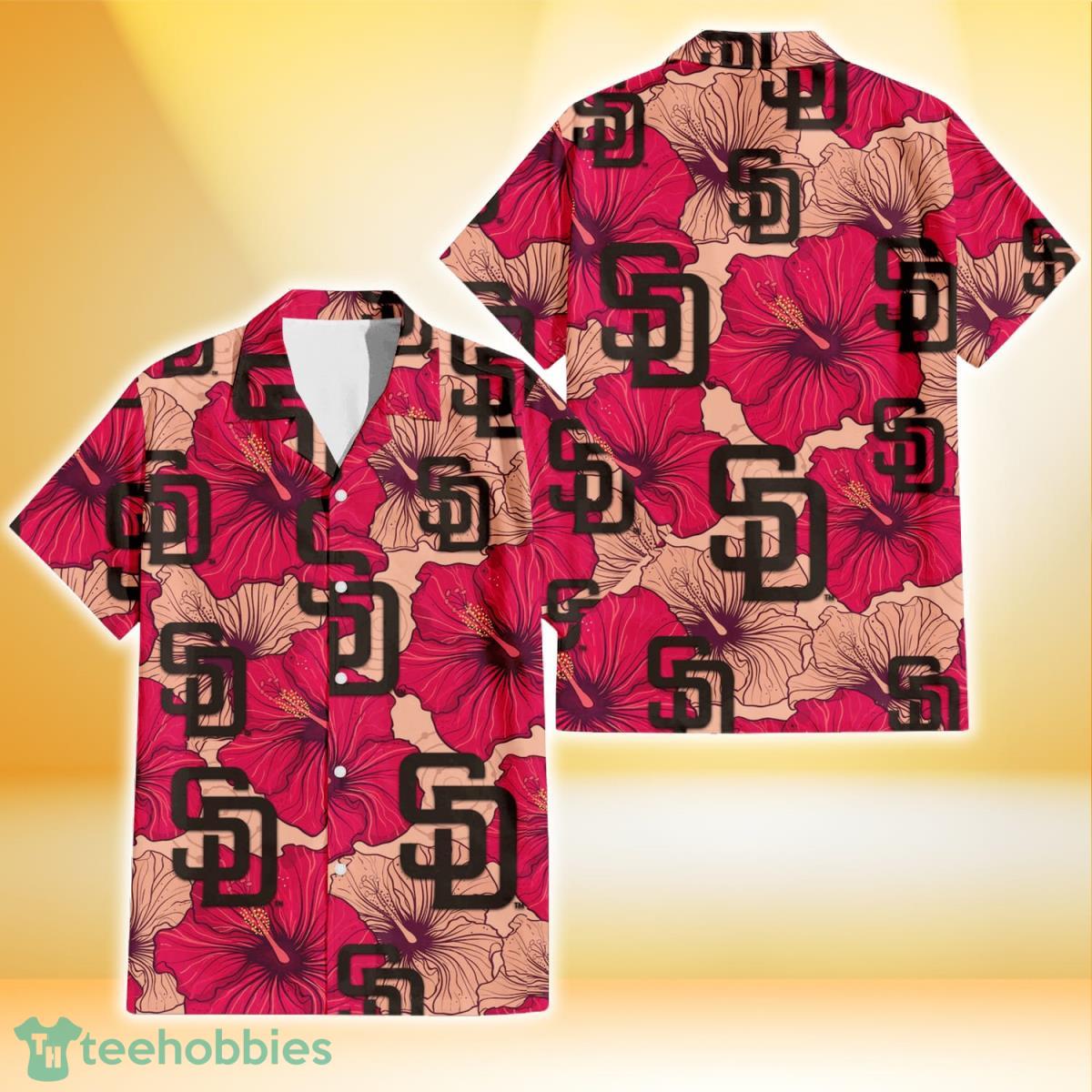 San Diego Padres Red Beige Hibiscus Beige Background 3D Hawaiian Shirt Gift For Fans Product Photo 1