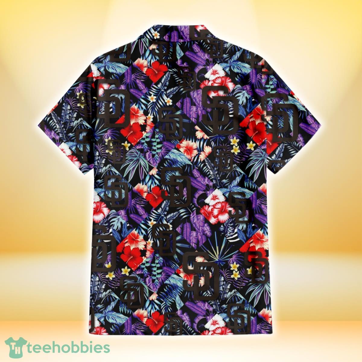 San Diego Padres Red Hibiscus Caro Black Background 3D Hawaiian Shirt Gift  For Fans